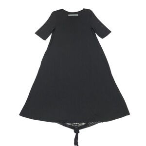 Raquel Allegra T-Shirt Midi Dress Size 1 Small Black Rayon Short Sleeve Raw Hem